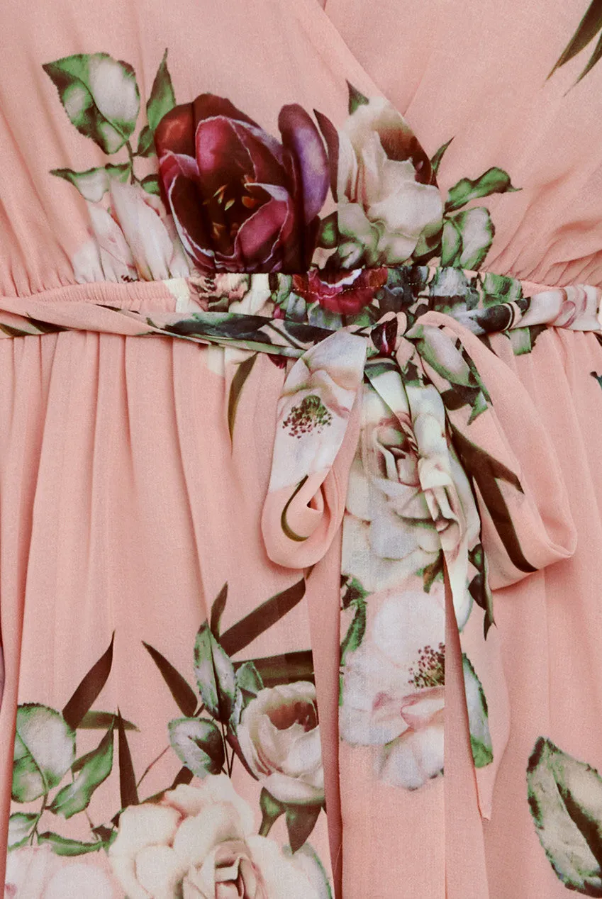 Goddiva Floral Printed Flutter Sleeve Chiffon Midi Dress - Peach sold by Goddiva product image thumbnail 4