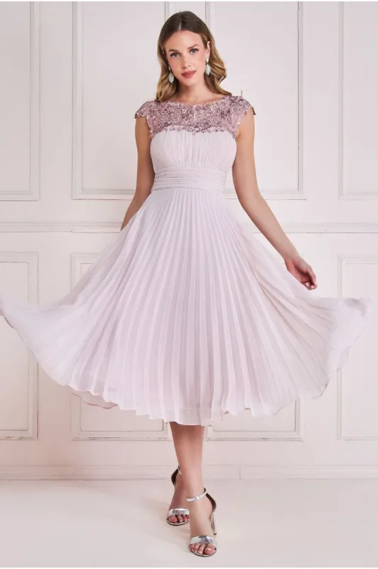 Goddiva Crochet & Pleated Top Midi - Blush sold by Goddiva