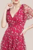 Flutter Sleeve Floral Embroidered Maxi - Burgundy by Goddiva sold by Goddiva