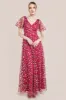 Flutter Sleeve Floral Embroidered Maxi - Burgundy by Goddiva sold by Goddiva