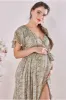 Maternity Wrap Printed Chiffon Maxi Snake Print by Goddiva sold by Goddiva