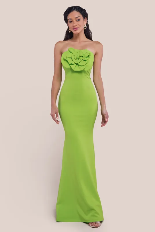 Scuba Crepe Bandeau Rose Maxi Dress - Lime Green by Goddiva sold by Goddiva