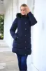 Navy Long Puffer With Fur Collar by Double Second sold by Goddiva
