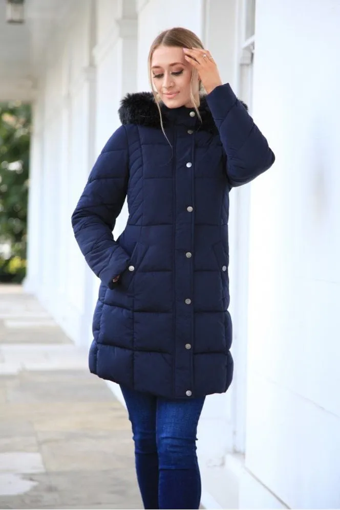 Navy Long Puffer With Fur Collar by Double Second sold by Goddiva product image thumbnail 3