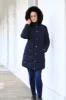 Navy Long Puffer With Fur Collar by Double Second sold by Goddiva