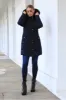 Navy Long Puffer With Fur Collar by Double Second sold by Goddiva
