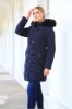 Navy Long Puffer With Fur Collar by Double Second sold by Goddiva