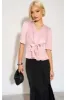 Pink Short Sleeve Knotted Crepe Satin Top by LOVE SUNSHINE sold by Goddiva