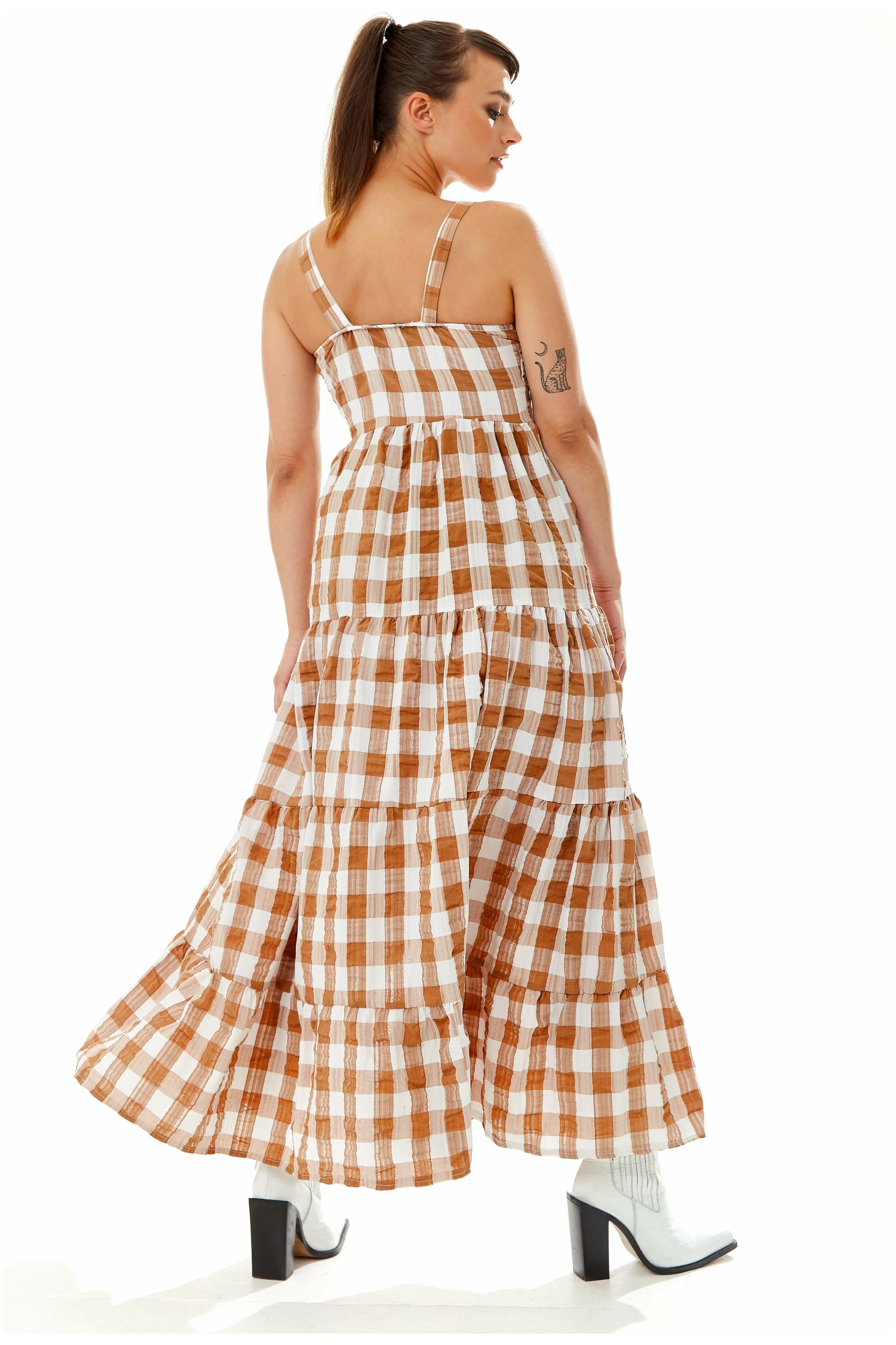 Gingham Print Maxi Dress In Brown And White by Liquorish sold by Goddiva product image thumbnail 4