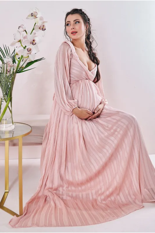 Goddiva Maternity Off The Shoulder Wrap Maxi Blush sold by Goddiva
