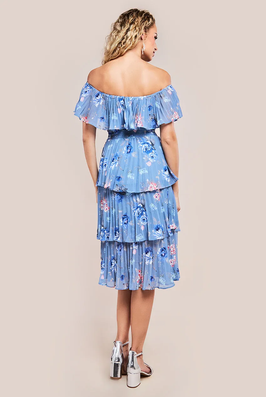 Goddiva Pleated Bodice Chiffon Tiered Midi Dress - Blue sold by Goddiva product image thumbnail 2