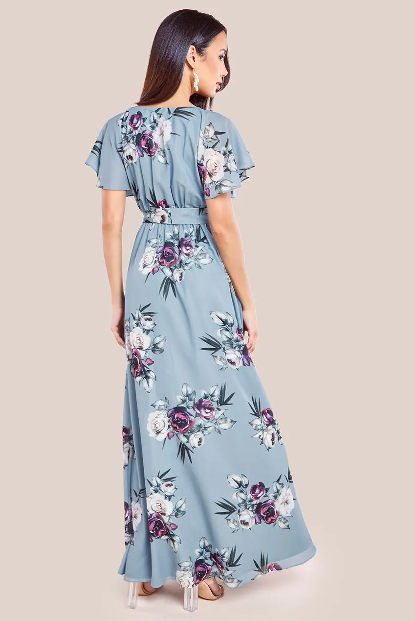 Goddiva Sustainable Printed Flutter Sleeve Maxi Dress - Airforce Blue sold by Goddiva product image thumbnail 2