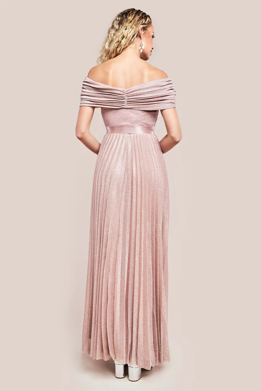 Bardot Pleated Skirt Maxi Dress - Blush by Goddiva sold by Goddiva product image thumbnail 2