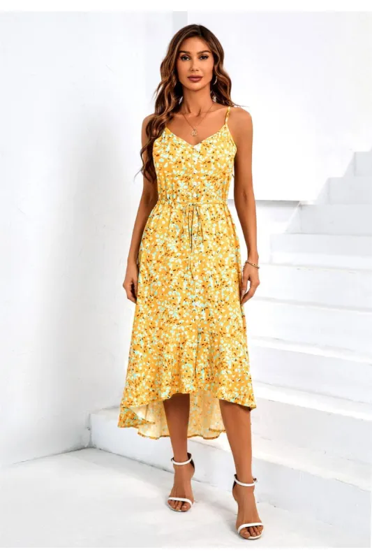 FS Collection Abstract Dot Print Strappy Cami Midi Dress In Yellow sold by Goddiva