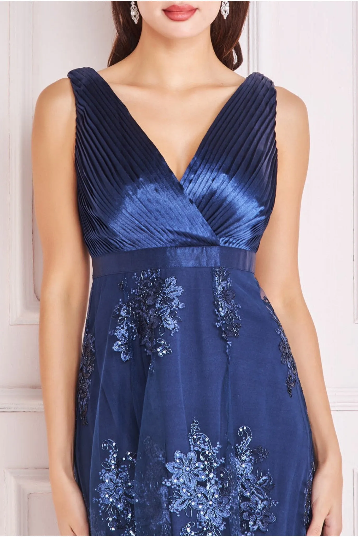 Pleated Satin V Neck High And Low Midi - Navy by Goddiva sold by Goddiva product image thumbnail 4