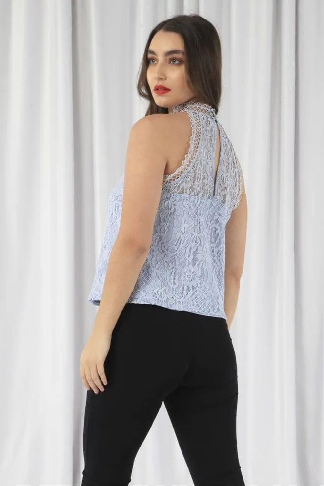 Double Second Blue Halter Neck Lace Top sold by Goddiva product image thumbnail 3