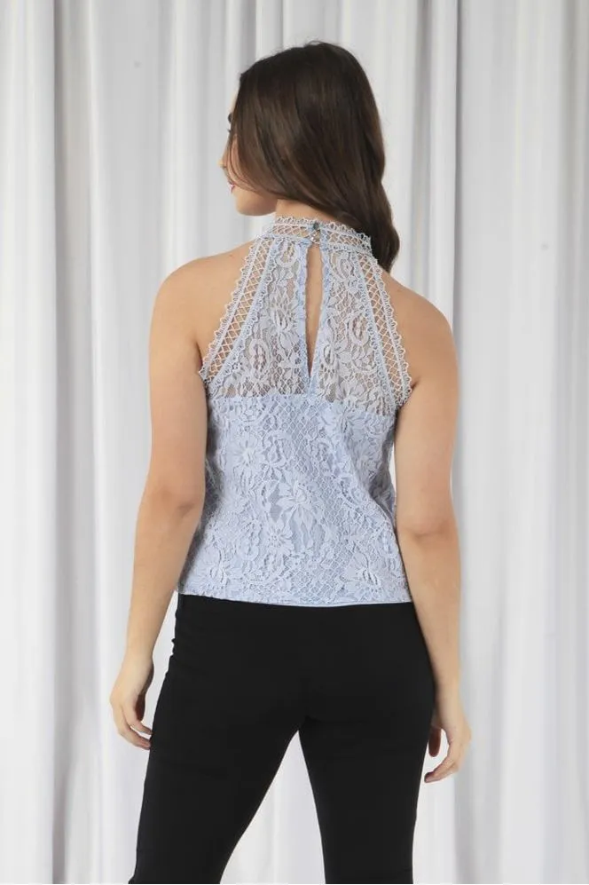Double Second Blue Halter Neck Lace Top sold by Goddiva product image thumbnail 4