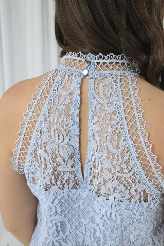 Double Second Blue Halter Neck Lace Top sold by Goddiva product image thumbnail 5