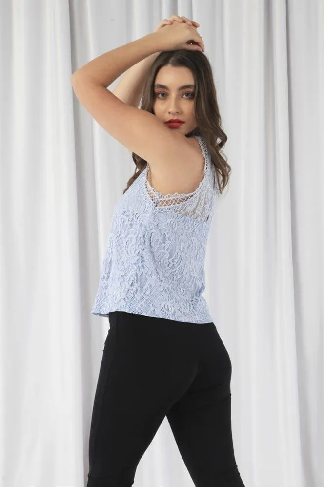 Double Second Blue Halter Neck Lace Top sold by Goddiva product image thumbnail 2