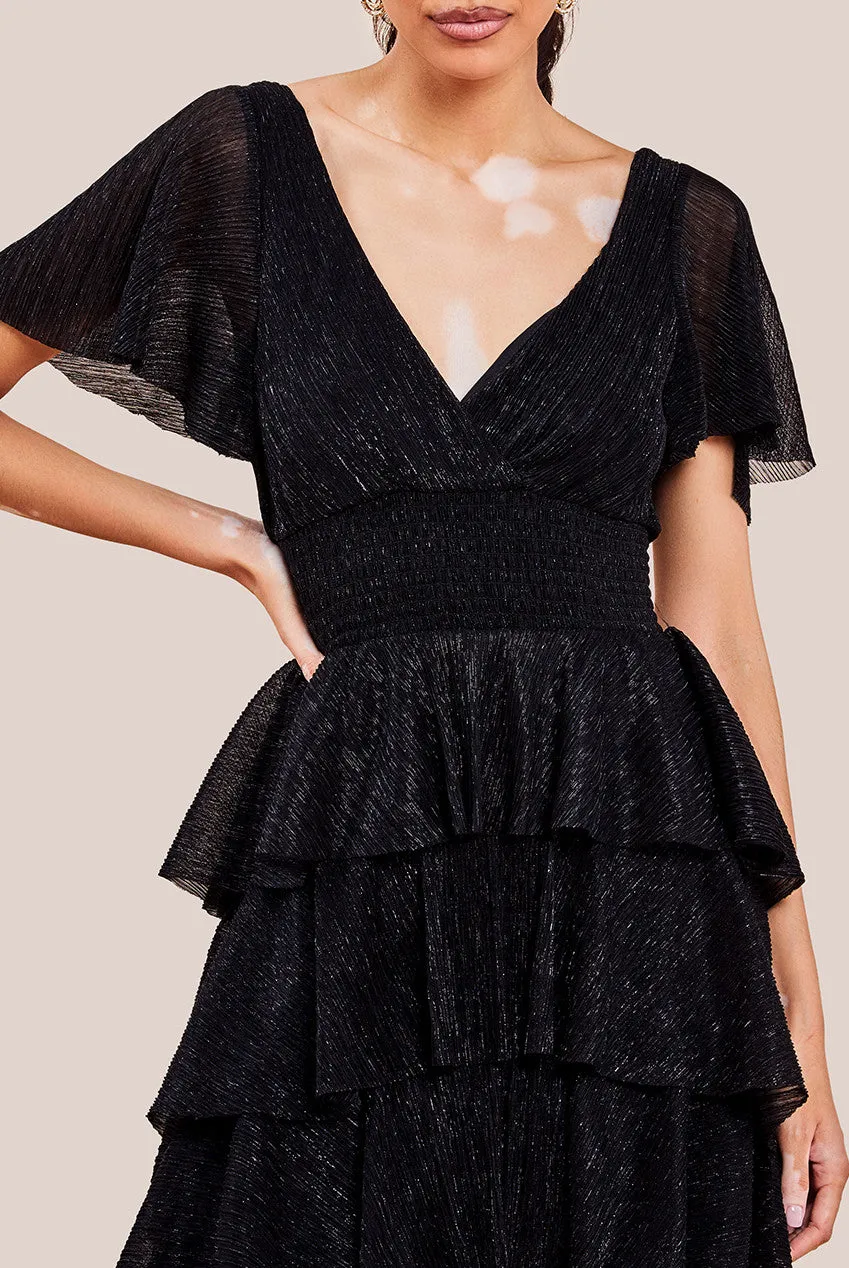 Crinkle Lurex High Low Layered Midi Dress - Black by Goddiva sold by Goddiva product image thumbnail 3