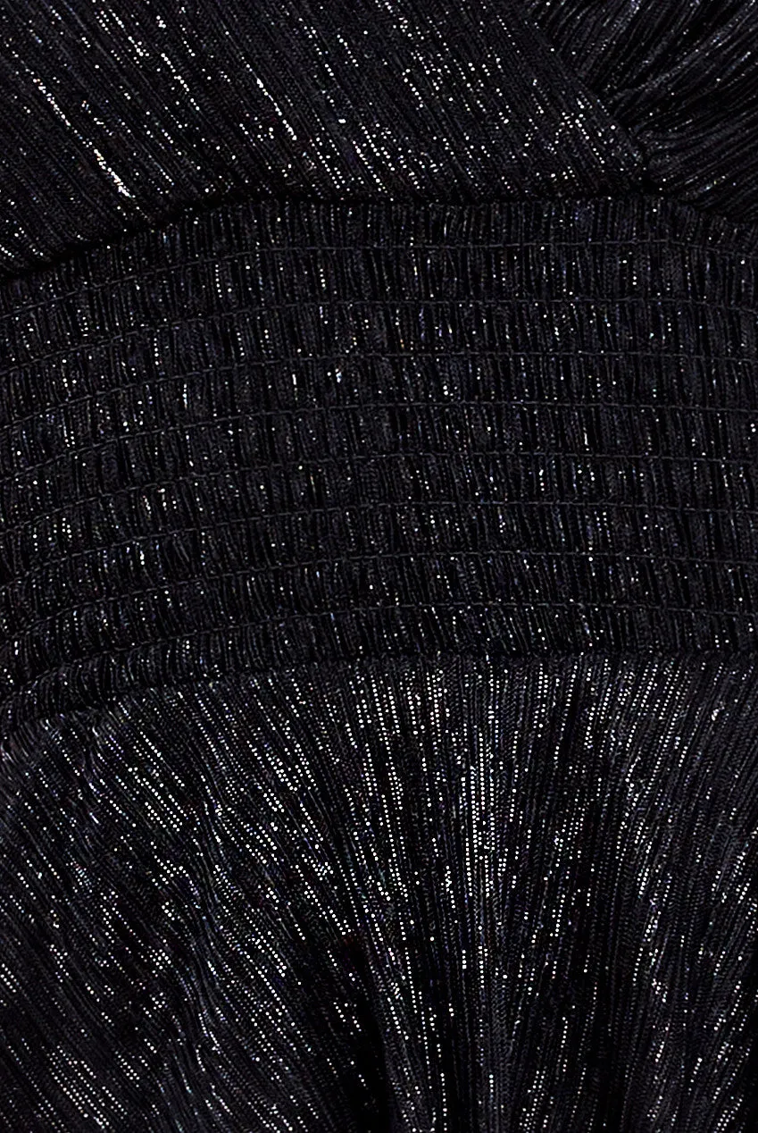 Crinkle Lurex High Low Layered Midi Dress - Black by Goddiva sold by Goddiva product image thumbnail 4