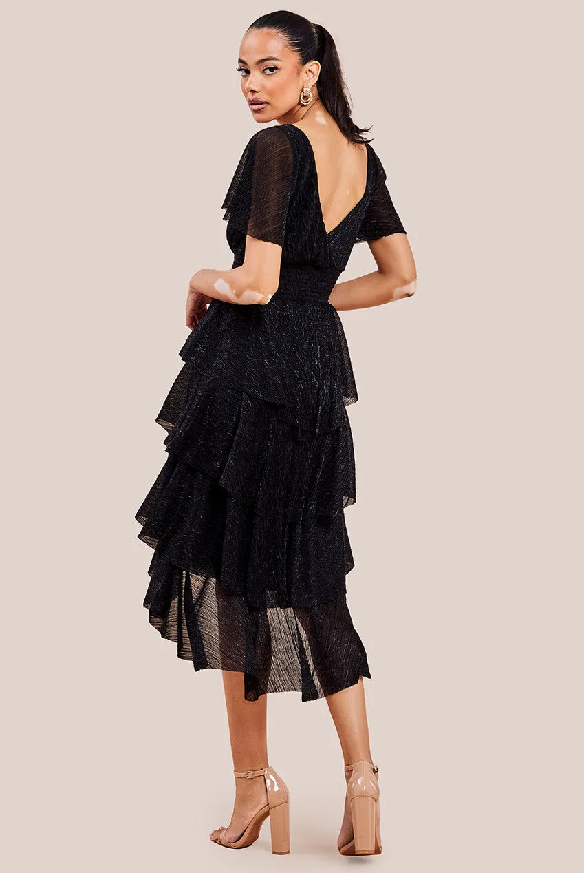 Crinkle Lurex High Low Layered Midi Dress - Black by Goddiva sold by Goddiva product image thumbnail 2