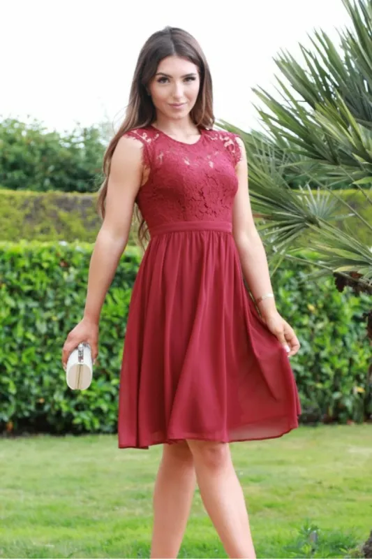 Double Second Red Scallop Edge Sleeveless Lace Dress sold by Goddiva