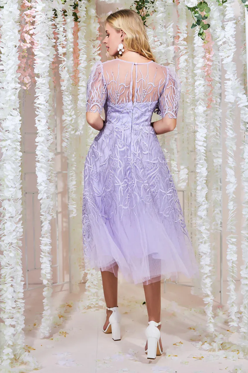 Embroidered Mesh Midi Dress - Lilac by Goddiva sold by Goddiva product image thumbnail 2