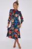 LOVE SUNSHINE Black Floral Print Bubble Satin Frilled Hem Midi Dress sold by Goddiva