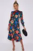 LOVE SUNSHINE Black Floral Print Bubble Satin Frilled Hem Midi Dress sold by Goddiva