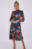 LOVE SUNSHINE Black Floral Print Bubble Satin Frilled Hem Midi Dress sold by Goddiva