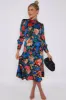 LOVE SUNSHINE Black Floral Print Bubble Satin Frilled Hem Midi Dress sold by Goddiva