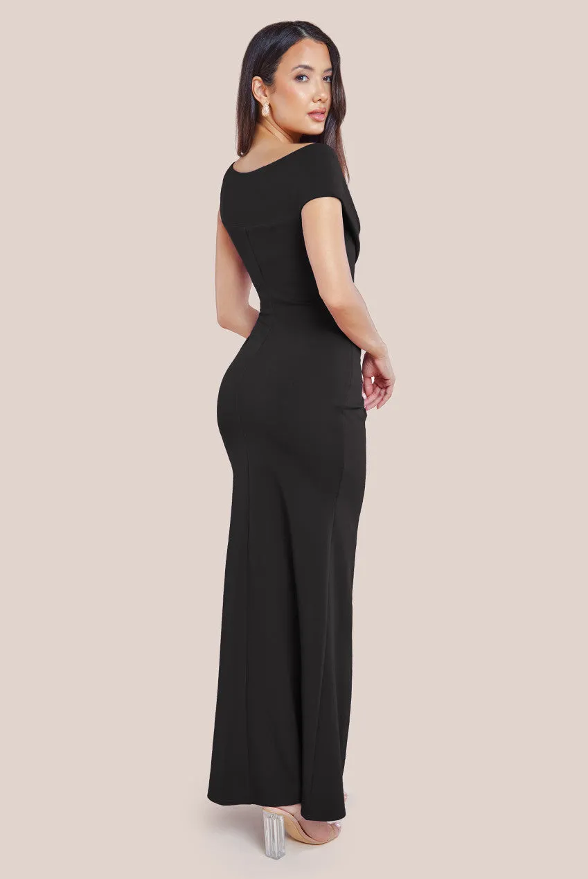 Scuba Crepe Off The Shoulder Maxi - Black by Goddiva sold by Goddiva product image thumbnail 2