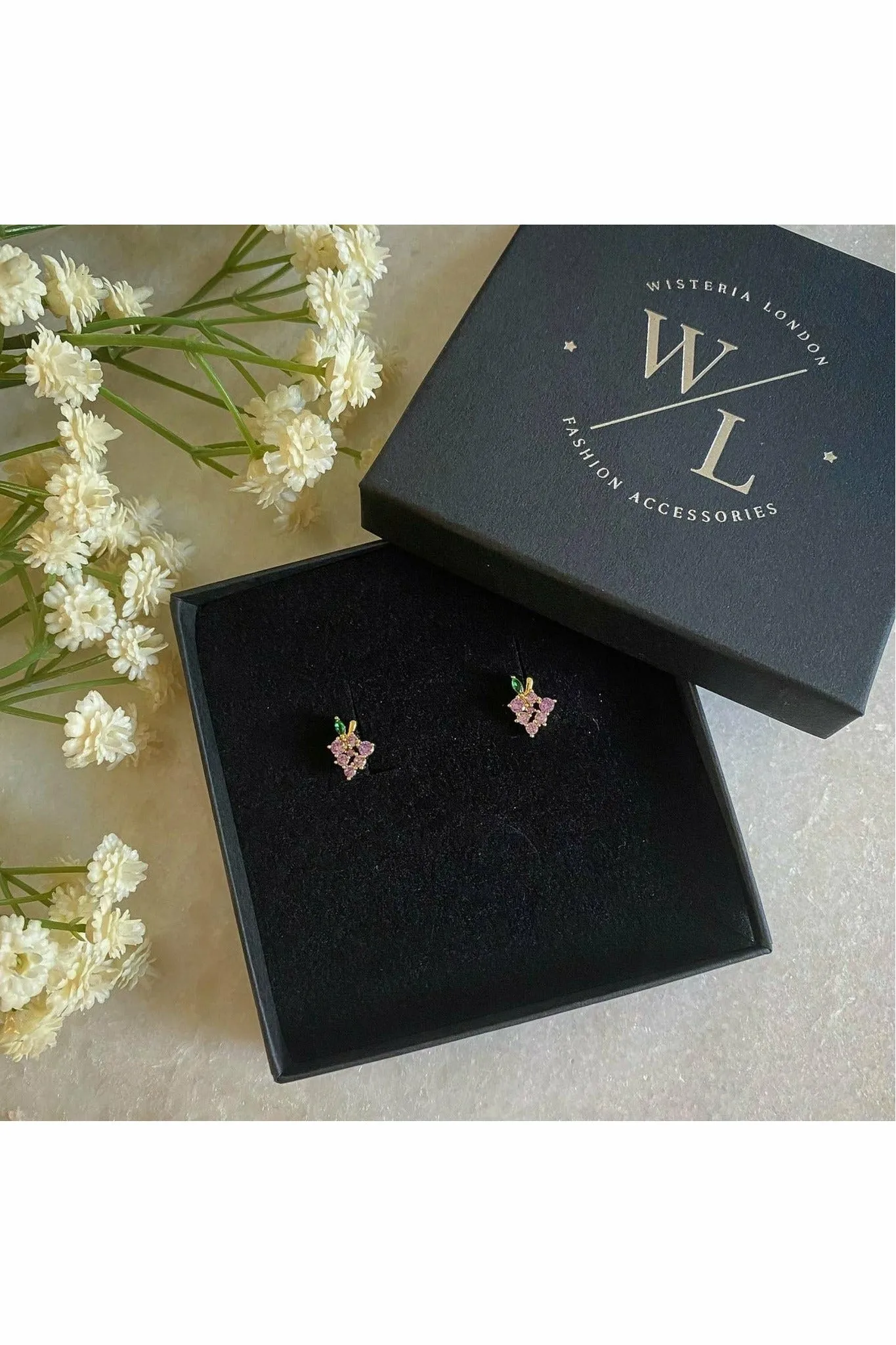 Wisteria London Dainty Grape Stud Earrings sold by Goddiva product image thumbnail 3