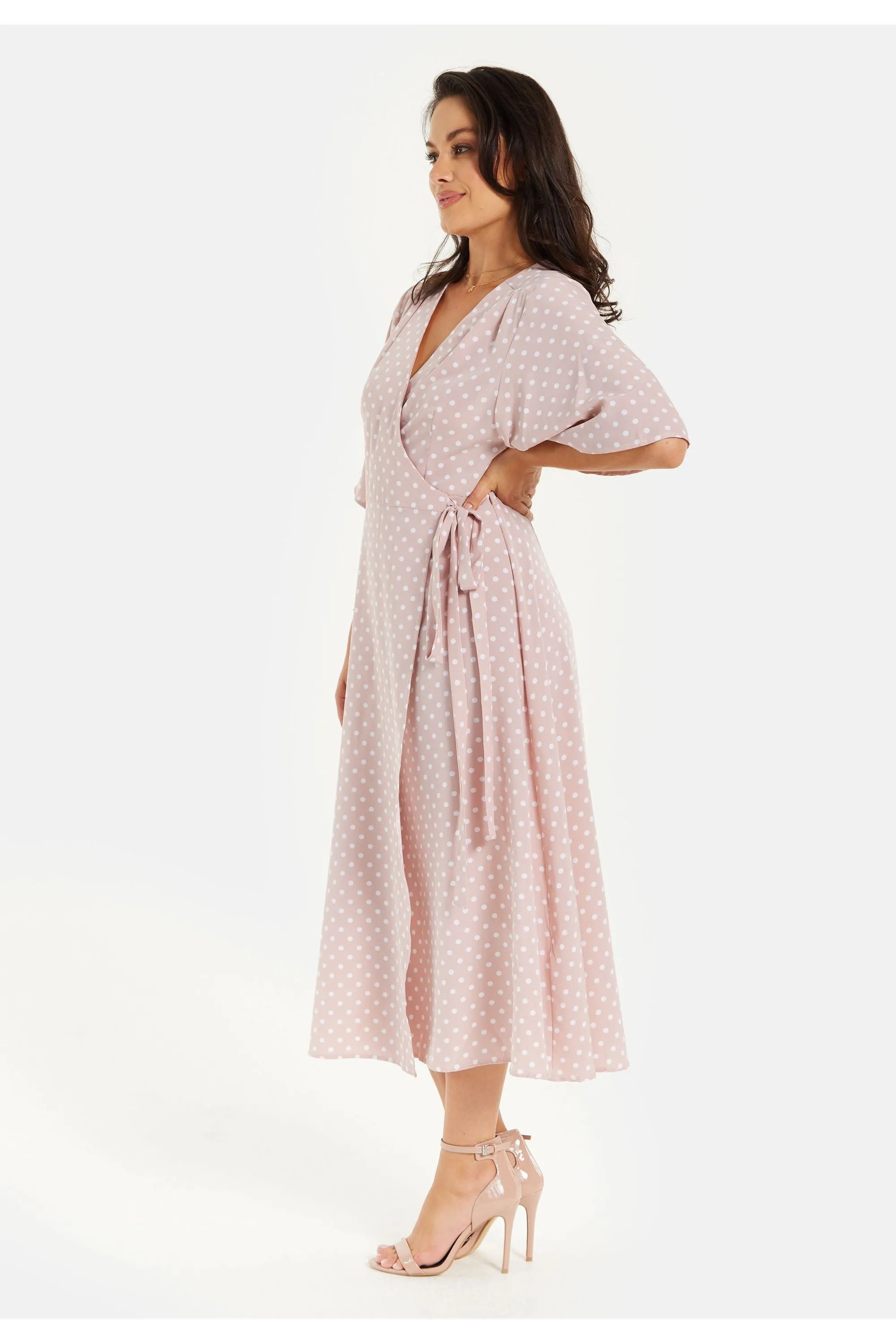 Polka Dot Midi Wrap Dress In Light Pink by Liquorish sold by Goddiva product image thumbnail 2