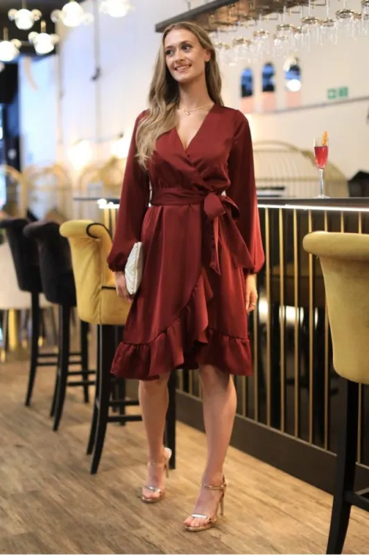 Red Frill Wrap Dress by Double Second sold by Goddiva