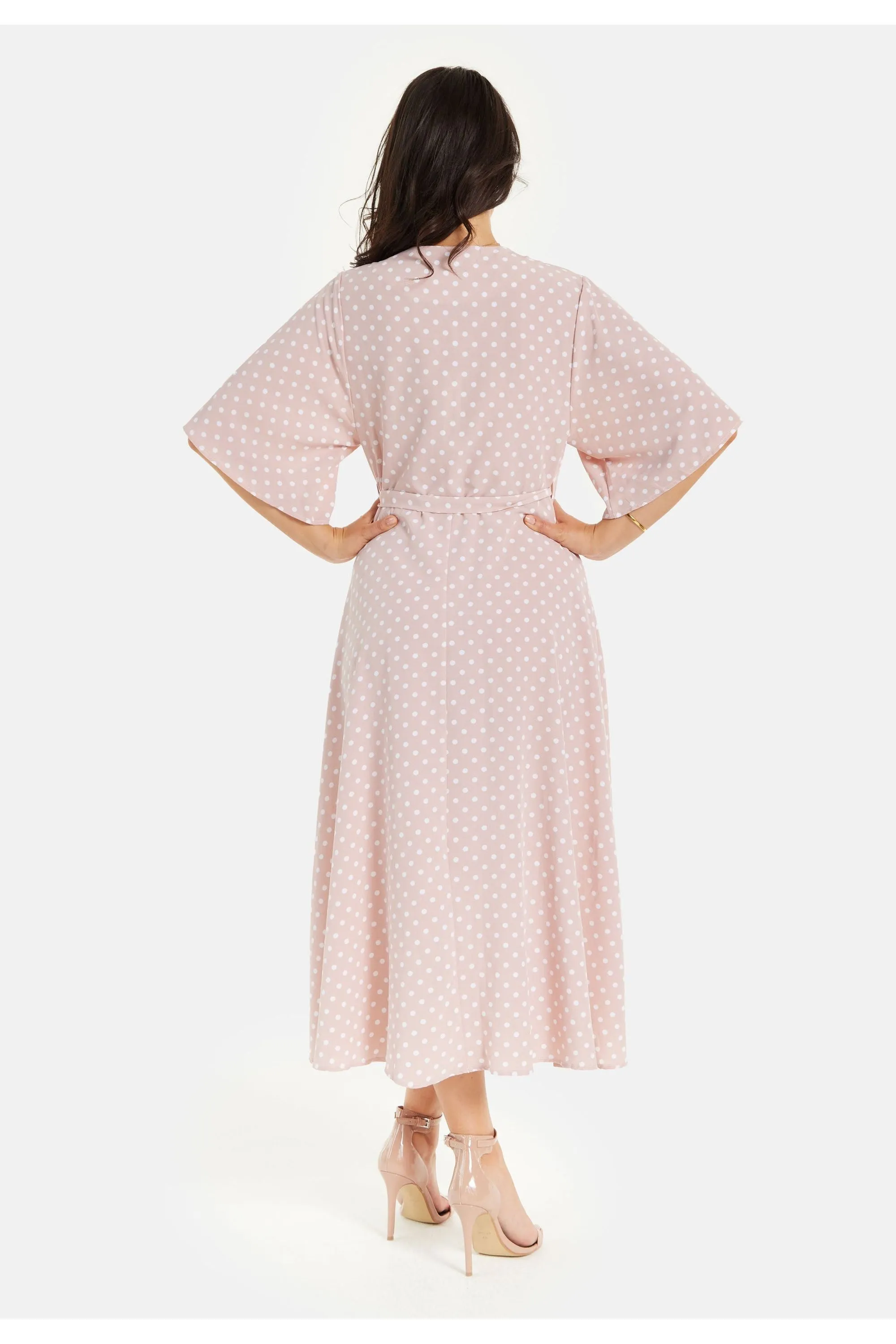 Polka Dot Midi Wrap Dress In Light Pink by Liquorish sold by Goddiva product image thumbnail 3