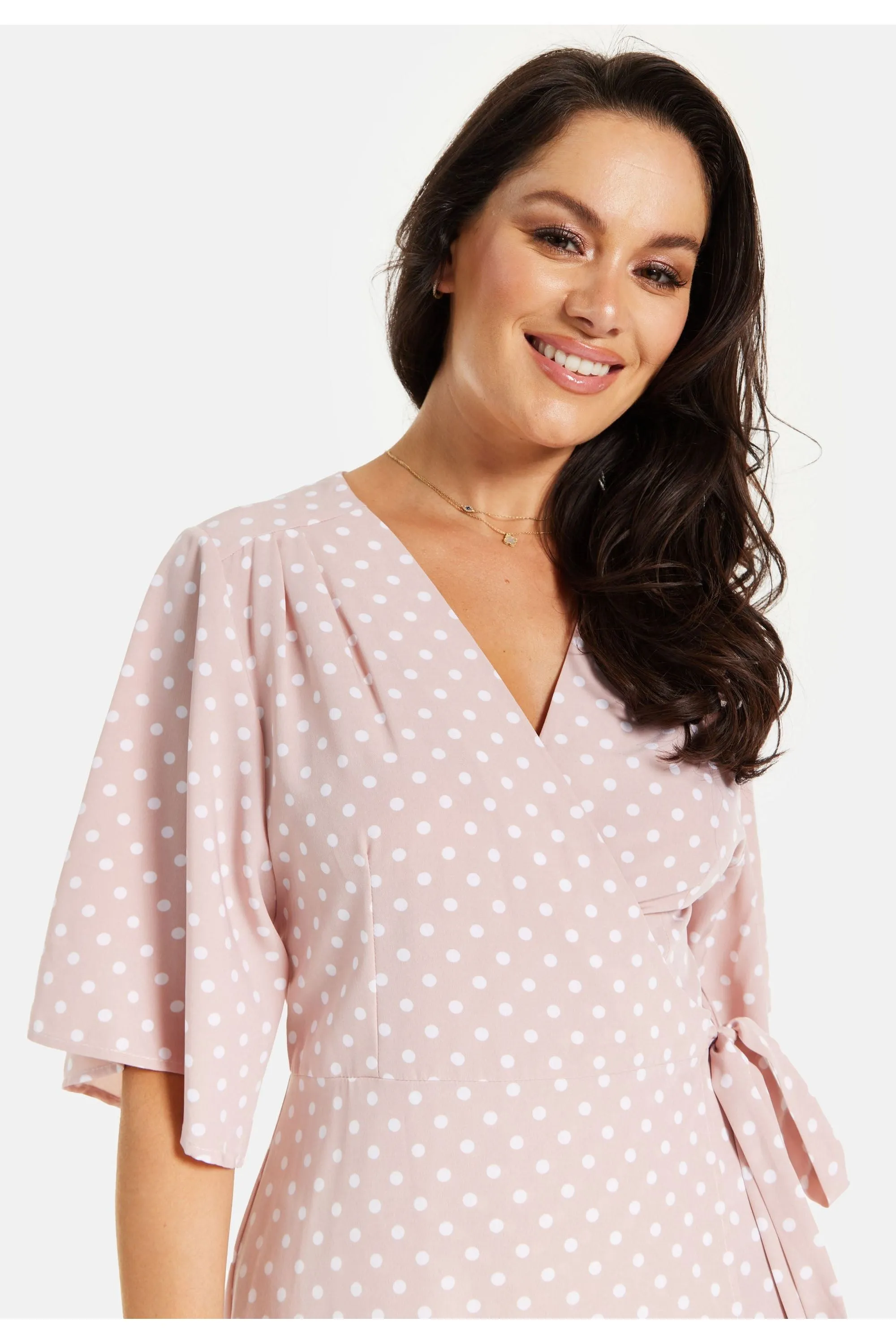 Polka Dot Midi Wrap Dress In Light Pink by Liquorish sold by Goddiva product image thumbnail 4