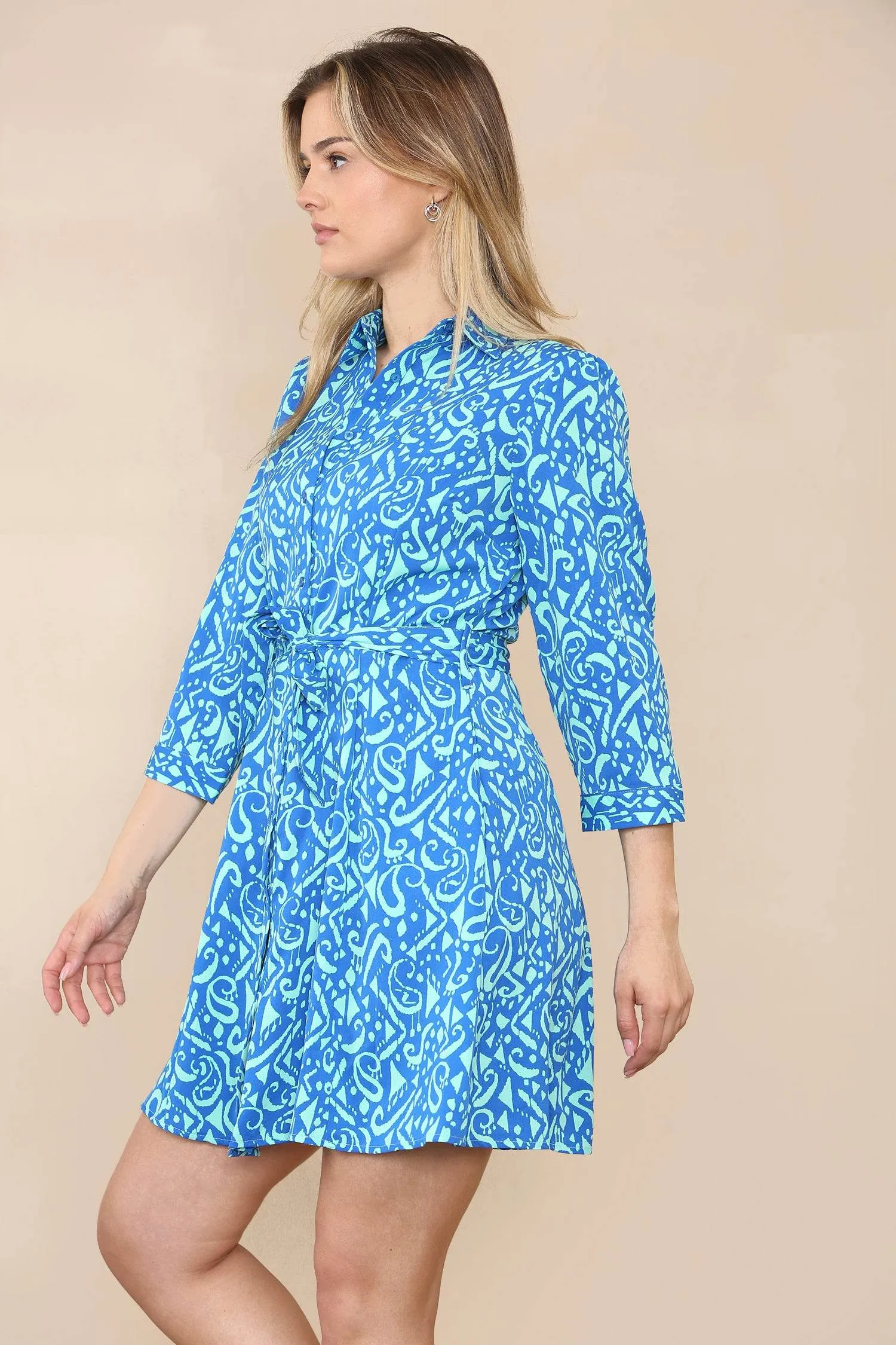 LOVE SUNSHINE Blue Mixed Paisley Print Mini Shirt Dress sold by Goddiva product image thumbnail 3