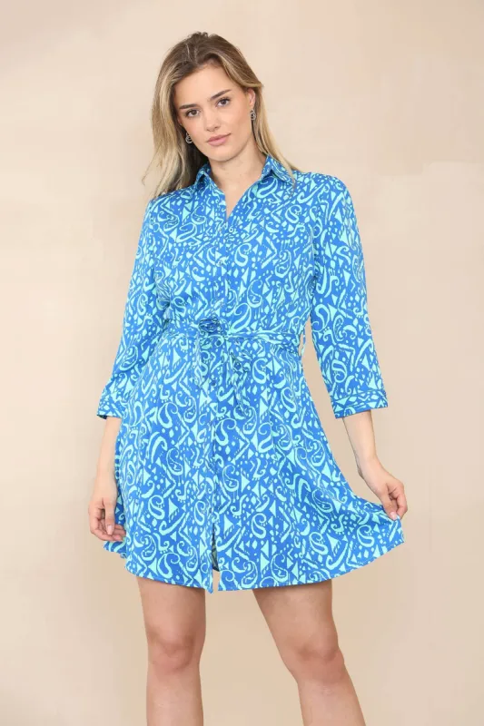 LOVE SUNSHINE Blue Mixed Paisley Print Mini Shirt Dress sold by Goddiva