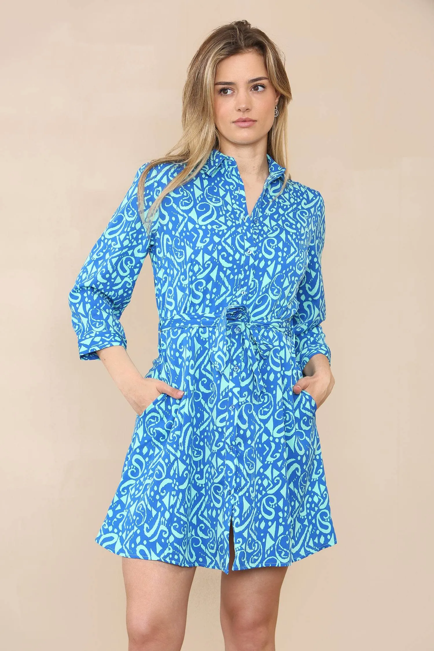 LOVE SUNSHINE Blue Mixed Paisley Print Mini Shirt Dress sold by Goddiva product image thumbnail 2