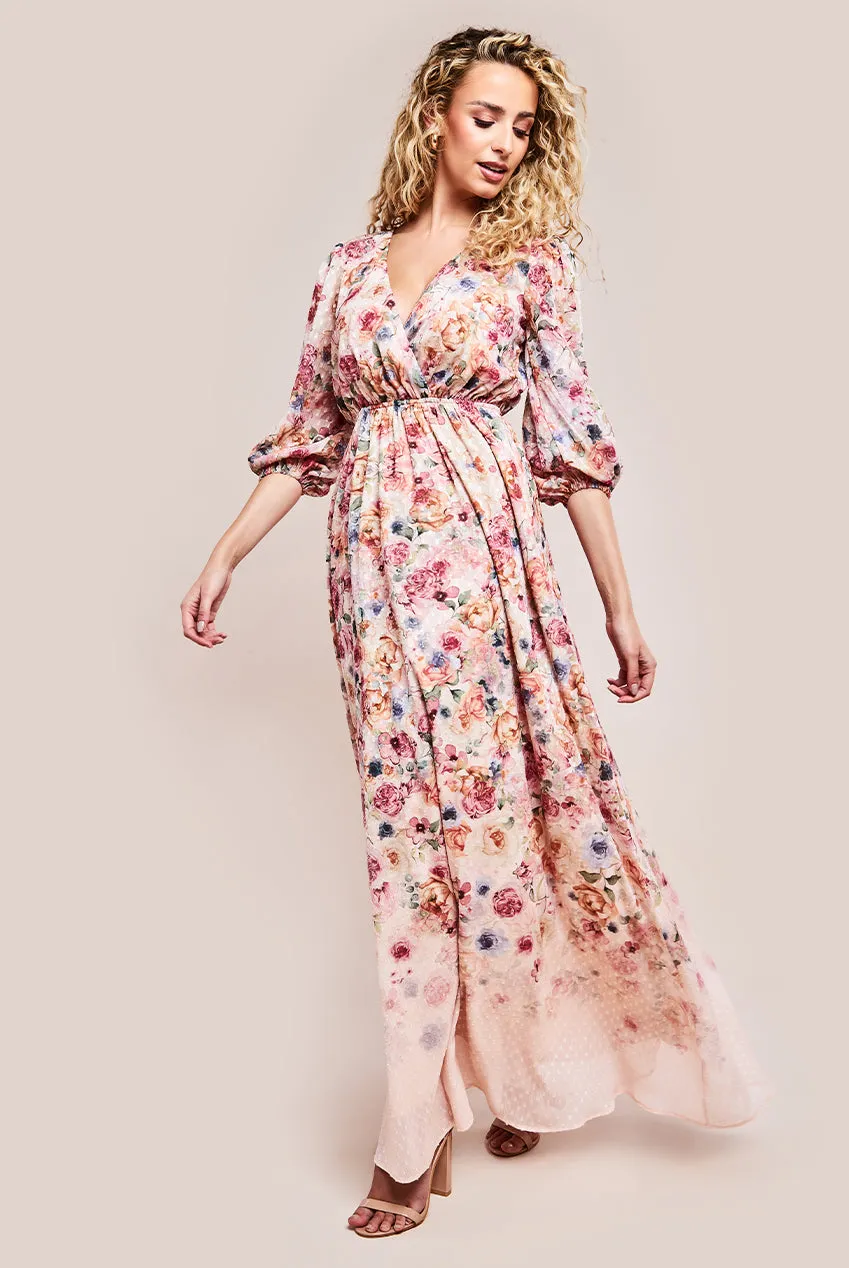 Ombre Floral Printed Wrap Maxi Dress - Ivory by Goddiva sold by Goddiva product image thumbnail 2