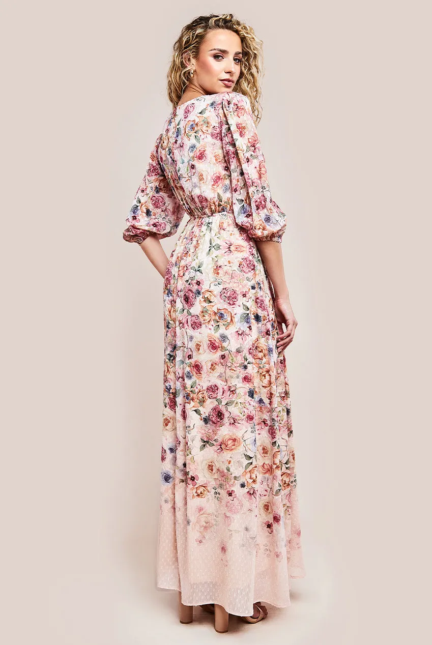 Ombre Floral Printed Wrap Maxi Dress - Ivory by Goddiva sold by Goddiva product image thumbnail 3