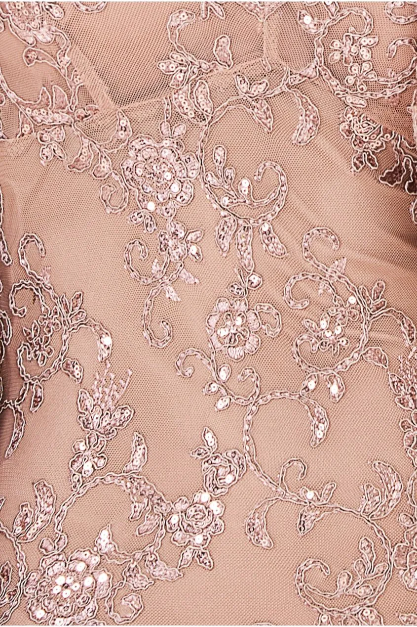 Goddiva Scalloped Lace Maxi Dress - Champagne sold by Goddiva product image thumbnail 4