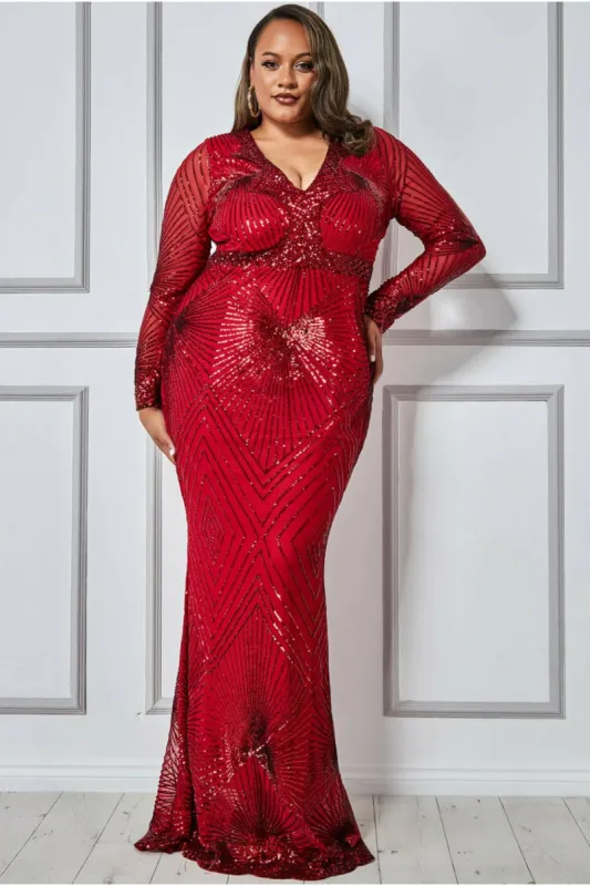 Goddiva Plus Starburst Sequin Maxi Dress - Red sold by Goddiva