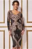 Contrast Sequin Long Sleeve Midi Dress - Champagne by Goddiva sold by Goddiva