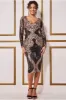 Contrast Sequin Long Sleeve Midi Dress - Champagne by Goddiva sold by Goddiva