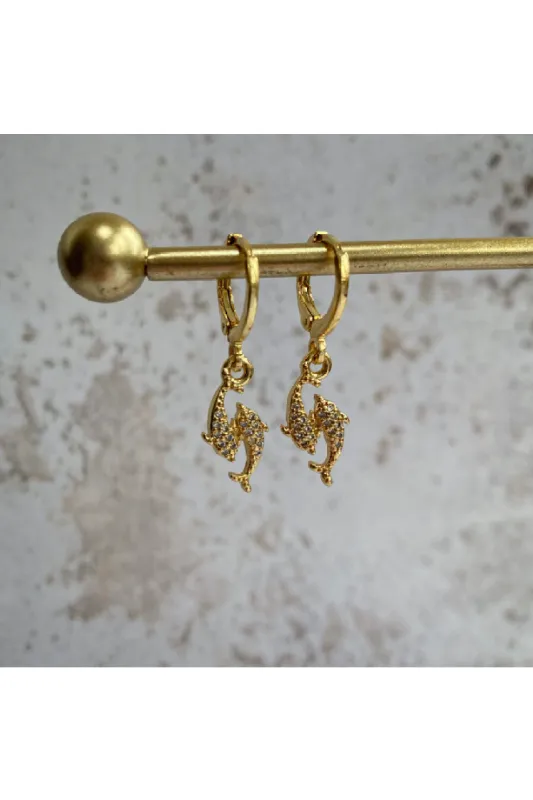 Wisteria London Delphina CZ Dolphin Huggie Hoops sold by Goddiva