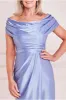 Satin Front Split Bardot Cowl Midi - Dusty Blue by Goddiva sold by Goddiva