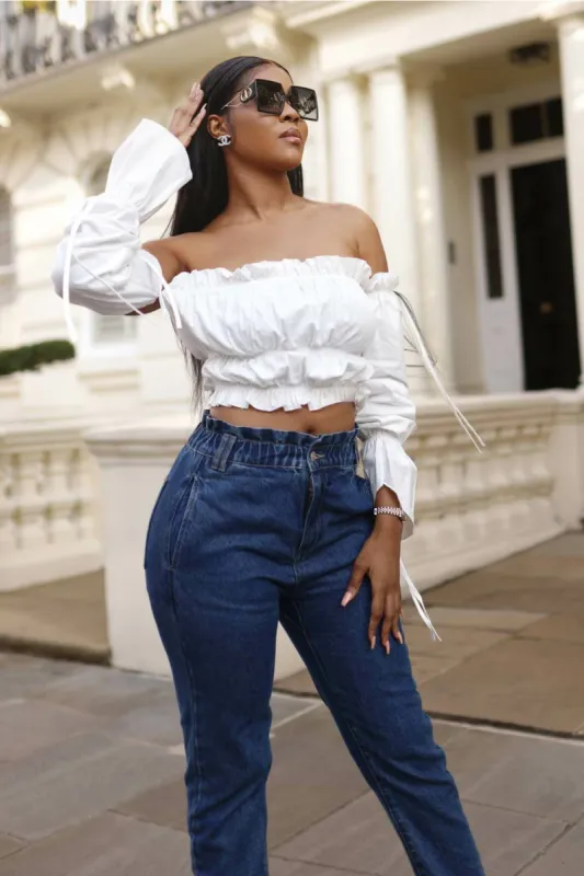 SETSOFRAN London White Ruffle Crop Top sold by Goddiva